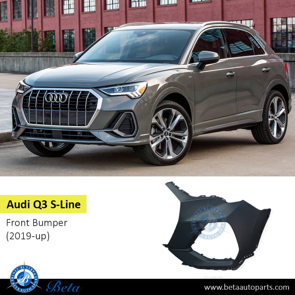 Audi Q3 S-Line (2019-Up), Front Bumper without Park Assist / Washer (Left), China, 83A807107F Audi Q3 S-Line (2019-Up), Front Bumper without Park Assist / Washer (Left), China, 83A807107F